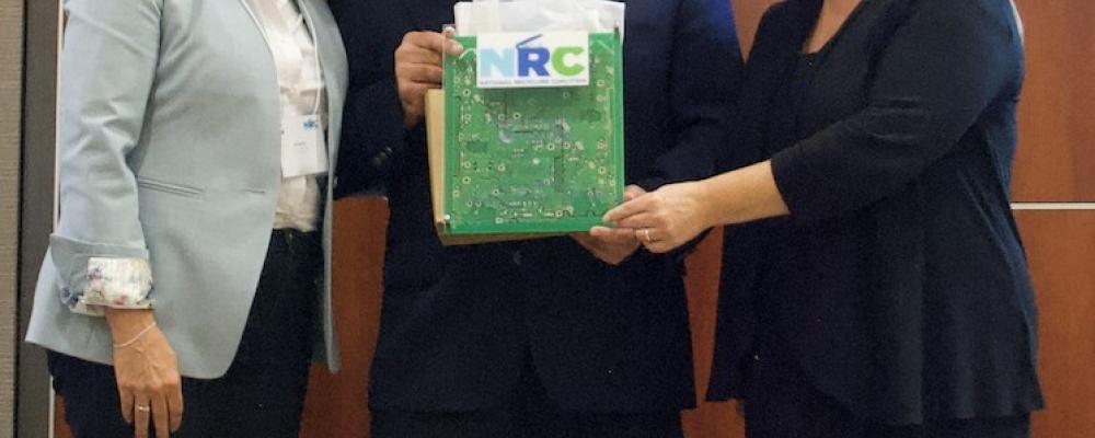(Left to Right) Jan Martin, Domtar; Peter Adrian, Chairman - NRC Board of Directors; Teresa Bradley (President NRC - Board of Directors). Photo: CNW Group/Domtar