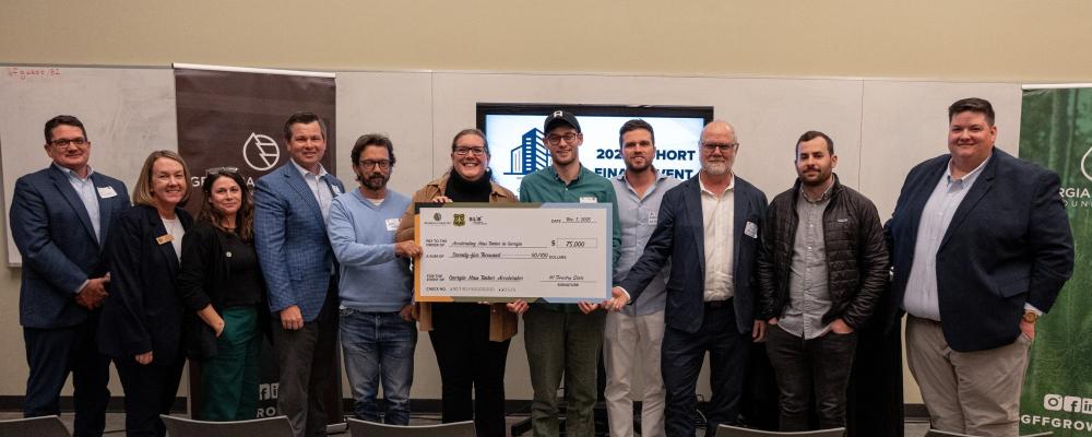 From left: Jason Reynolds and Laura Cullen, Woodworks; Gloria Camacho and Tim Lowrimore, GFF; John Henson, Welborn Henson (501 Edgewood Developer); Jennifer Rao, Chattahoochee Nature Center; Josef Bromovsky, Algoma (1500 Waters); Amerigo Contini, Ace Real Estate (1500 Waters); Tim Nichols and Steven Fisher, NO Architecture (501 Edgewood); and Matt Hestad, GFF. Photo: Georgia Forestry Foundation