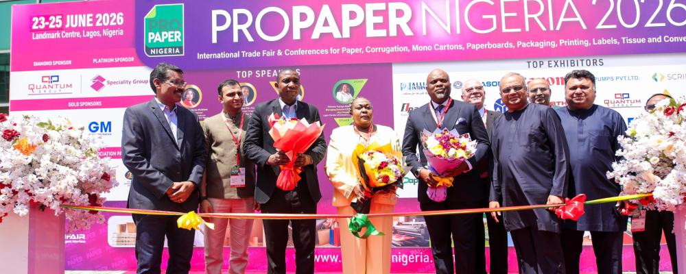 Chief Guest Honourable Folashade Ambrose-Medebem, Commissioner, Commerce, Cooperatives, Trade and Investment of Lagos State Government, Nigeria, inaugurates West Africa's flagship paper, packaging, and printing exhibition at Landmark Centre. Photo: ProPaper Nigeria