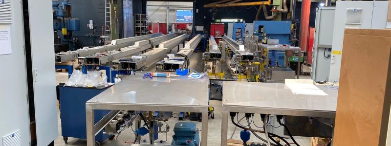 ProJet equipment during FAT; the traverse beams are over 15.0 meters long because of the width of the Domtar machine.