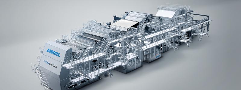 Rendering of an ANDRITZ PrimeLineTAD tissue machine. Photo: Andritz