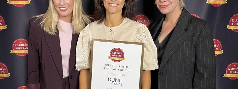 Each year, Karriärföretagen awards prizes to Sweden's most attractive employers. Duni Group won the Employer Branding Company of the Year in the economists category and was also nominated for Career Company of the Year. Photo: Duni Group