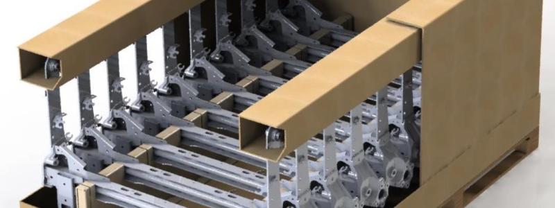 The fibre-based packaging is designed to replace metal containers in the transport of automotive chassis components. Photo: DS Smith Tecnicarton