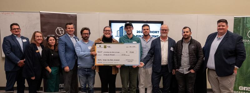 From left: Jason Reynolds and Laura Cullen, Woodworks; Gloria Camacho and Tim Lowrimore, GFF; John Henson, Welborn Henson (501 Edgewood Developer); Jennifer Rao, Chattahoochee Nature Center; Josef Bromovsky, Algoma (1500 Waters); Amerigo Contini, Ace Real Estate (1500 Waters); Tim Nichols and Steven Fisher, NO Architecture (501 Edgewood); and Matt Hestad, GFF. Photo: Georgia Forestry Foundation