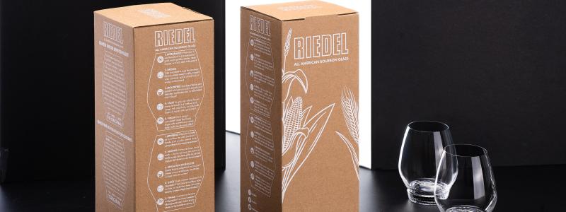 Mondi produces innovative brown paper packaging with white digital printing for Riedel Glas. Photo: Mondi