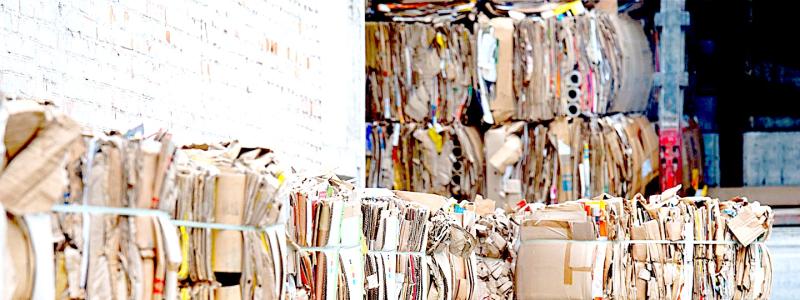 Packed cardboard waste for recycling and pulping. Kemira is known for producing chemicals for water purification and industrial applications, including the pulp and paper industry needs. Photo: Kemira