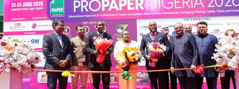 Chief Guest Honourable Folashade Ambrose-Medebem, Commissioner, Commerce, Cooperatives, Trade and Investment of Lagos State Government, Nigeria, inaugurates West Africa's flagship paper, packaging, and printing exhibition at Landmark Centre. Photo: ProPaper Nigeria