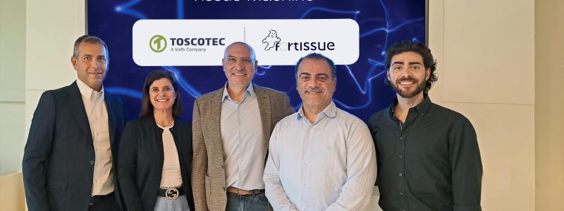 Fortissue and Toscotec at Toscotec’s headquarters in Lucca (from left to right): Gabriele Romanini, Toscotec Sales Manager; Natália Ferreira, Fortissue; Nuno Ribeiro, Fortissue Owner; Marco Dalle Piagge, Toscotec Sales Director; Hugo Ribeiro, Fortissue Executive Director. Photo: Toscotec