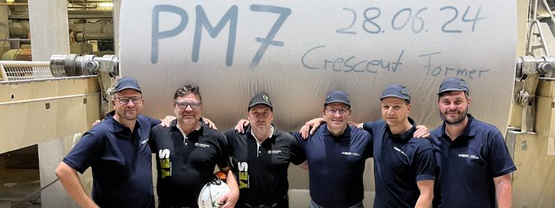 WEPA and Toscotec’s start-up teams in front of PM7 at WEPA Giershagen’s mill in Germany. Photo: Toscotec