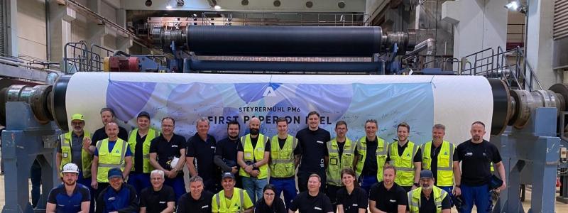 The rebuilt machine is running smoothly with a capacity of 150,000 tons of brown and white kraft paper per year and a paper witdth of 6,300 mm at the reel.  Photo: Andritz