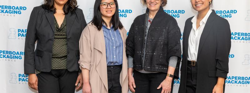 Photo of people from left to right are: Ankita Ghosh (FIT), Claudia Natasha (FIT), Heidi Brock (President and CEO of AF&PA), and Jessica Vergel (FIT). Photo: AF&PA