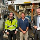 In the picture from left: Per Emilsson, Customer Solutions – UMV, Torben Hasslöf, Pilot Plant Manager – UMV, Håkan Karlsson, Managing Director – UMV & Magnus Hummelgård, Associate Professor - Mid Sweden University. Photo: UMV Coating Systems AB