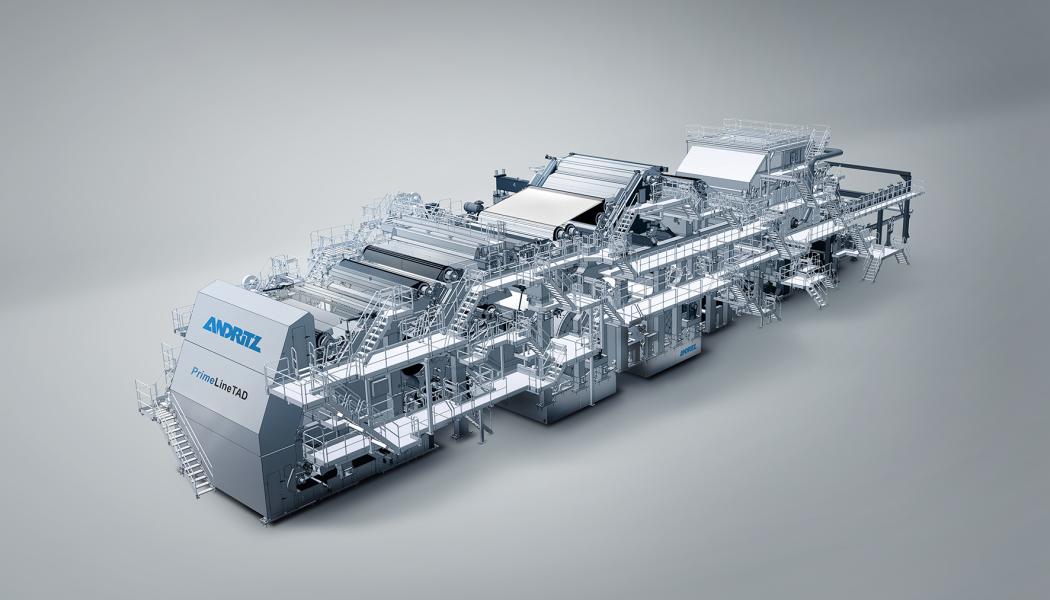 Rendering of an ANDRITZ PrimeLineTAD tissue machine. Photo: Andritz