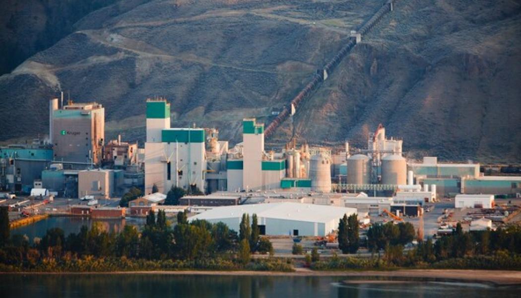 32.4 million will be invested at Kruger Kamloops Pulp Mill to implement innovative technology to diversify its product portfolio and expand into fast growing markets. In addition to improving Kruger Kamloops’ competitiveness, performance, and environmental footprint, this initiative will contribute to securing 340 jobs at the Mill, as well as 1,000 indirect jobs in B.C. Photo: CNW Group/Kruger Inc