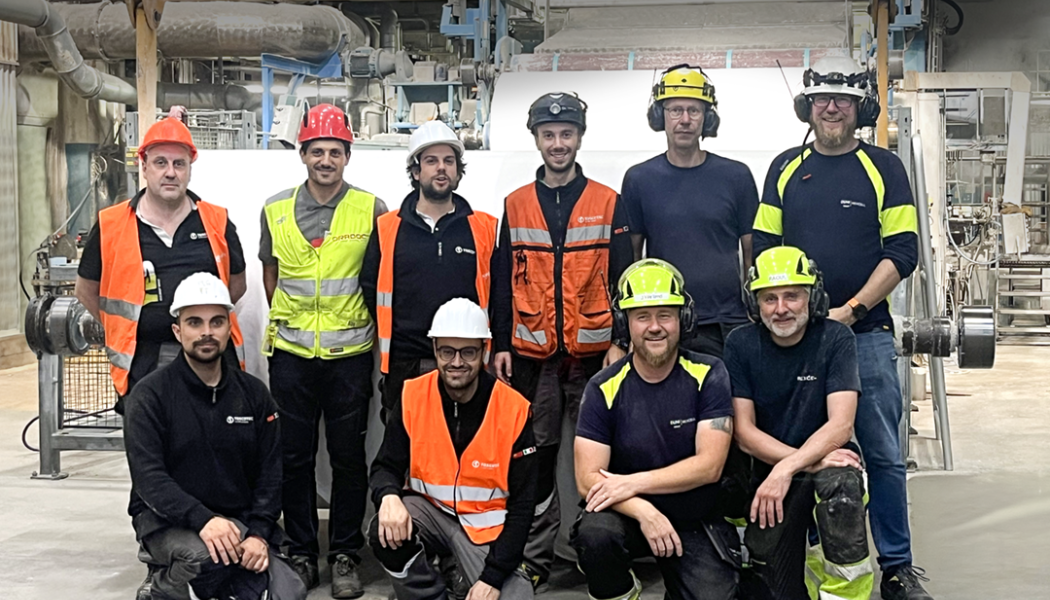 Rexcell Tissue & Airlaid and Toscotec’s teams at Skåpafors tissue mill in Sweden. Photo: Toscotec