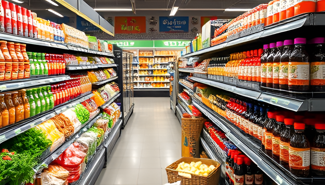 First-of-its kind analysis of 1,500 supermarket groceries reveals the stranglehold that plastic packaging has on food and drink shopping. AI generated image.