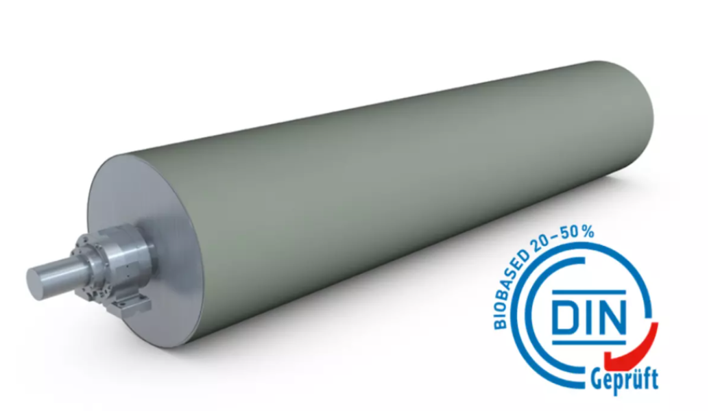 One example of a sustainable roll cover is AiroGuide Tune Green. This is the first DIN CERTCO certified sustainable roll cover on the market with the same performance data as the petroleum-based alternatives. Photo: Voith