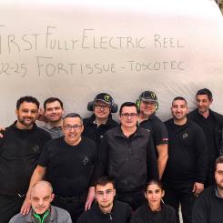 Fortissue and Toscotec team with the first full electric reel. Photo: Toscotec