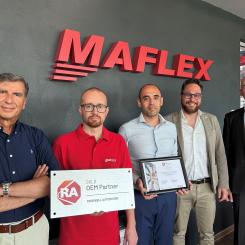 The picture from left: Massimo Ciapetti, Sales Manager OEM Rockwell Automation Marco Lorenzetti, Software Engineering Supervisor Maflex. Francesco Petrucci, Purchasing Supervisor Maflex Edoardo Sacchetti, ACM OEM Rockwell Automation Luca Mazzotti General Manager Maflex. Photo: Maflex