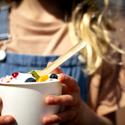 Innovative packaging solution ‘ProDairy’ reduces plastic content to below 10% while maintaining high performance standards.  Photo: Huhtamaki