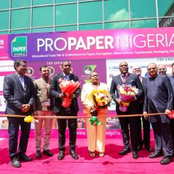 Chief Guest Honourable Folashade Ambrose-Medebem, Commissioner, Commerce, Cooperatives, Trade and Investment of Lagos State Government, Nigeria, inaugurates West Africa's flagship paper, packaging, and printing exhibition at Landmark Centre. Photo: ProPaper Nigeria