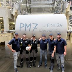 WEPA and Toscotec’s start-up teams in front of PM7 at WEPA Giershagen’s mill in Germany. Photo: Toscotec
