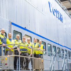 From left to right: Sjon Vrieze (Smurfit Westrock), Richard Horn (Voith Paper), Wouter Lap (Smurfit Westrock), Bas Noldus (Smurfit Westrock), Klaus Meier (Voith Paper), Helga Krieger (Voith Paper) and Tobias Englet (Voith Paper). Photo: Voith/Smurfit Westrock